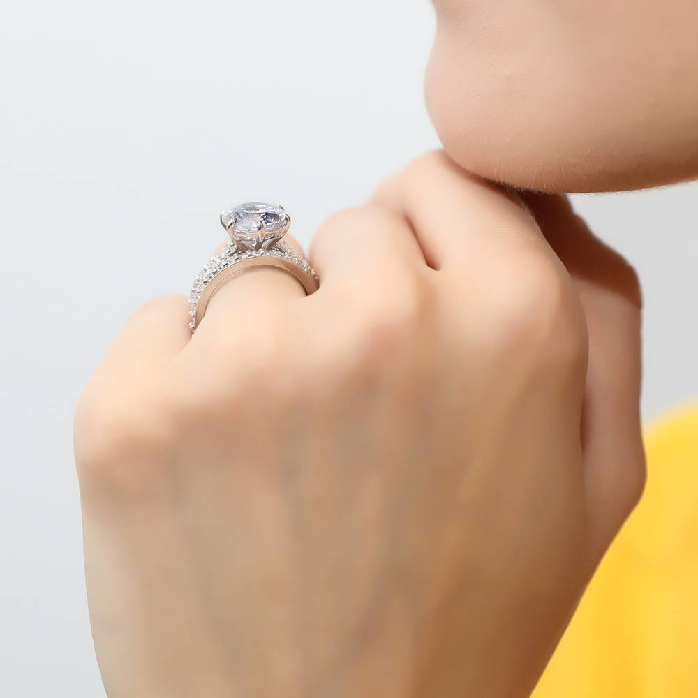 Solitaire 3.8ct Round CZ Ring Set in Sterling Silver