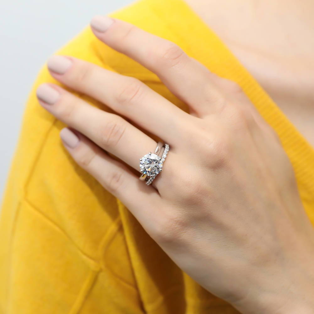 Solitaire 3.8ct Round CZ Ring Set in Sterling Silver