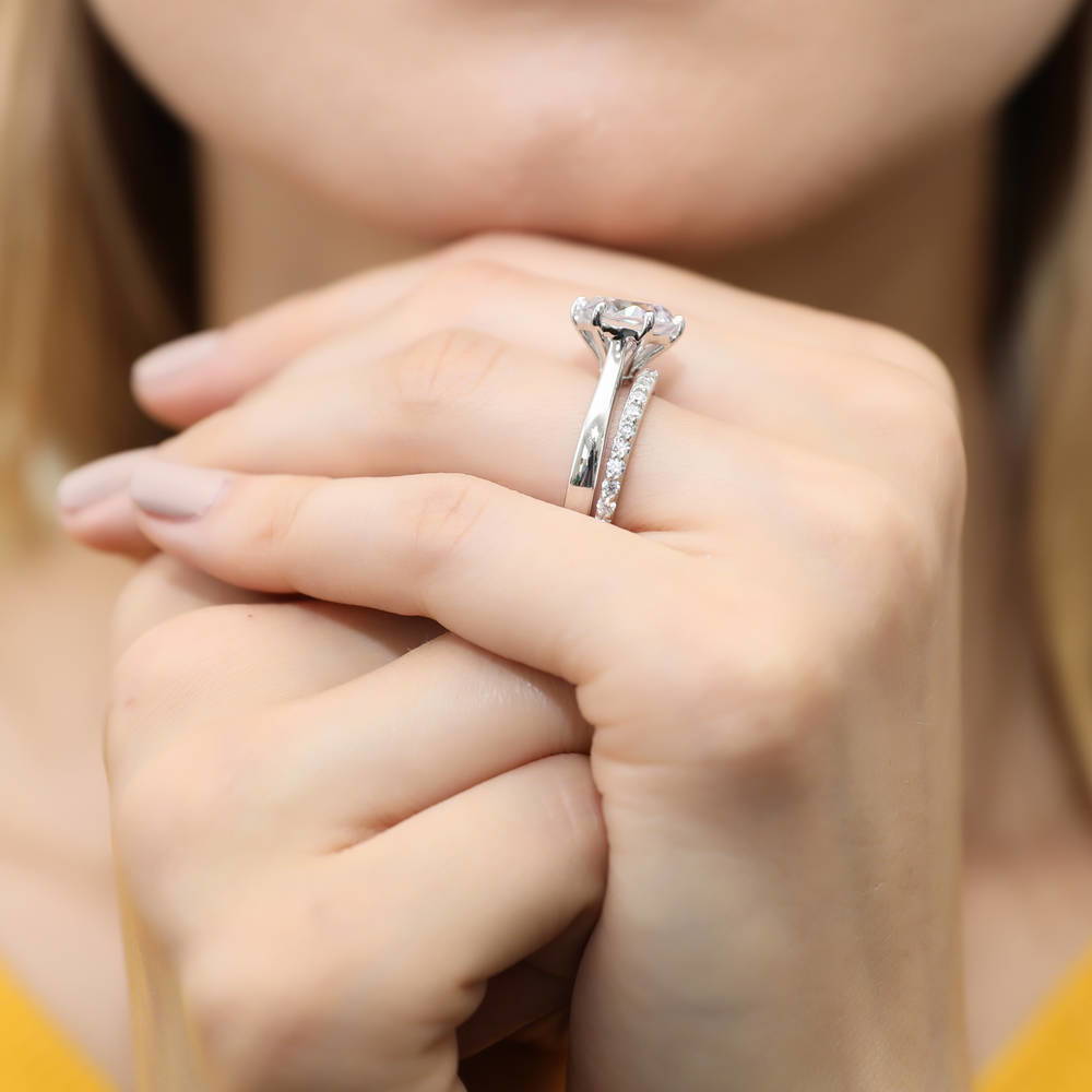 Solitaire 3.8ct Round CZ Ring Set in Sterling Silver
