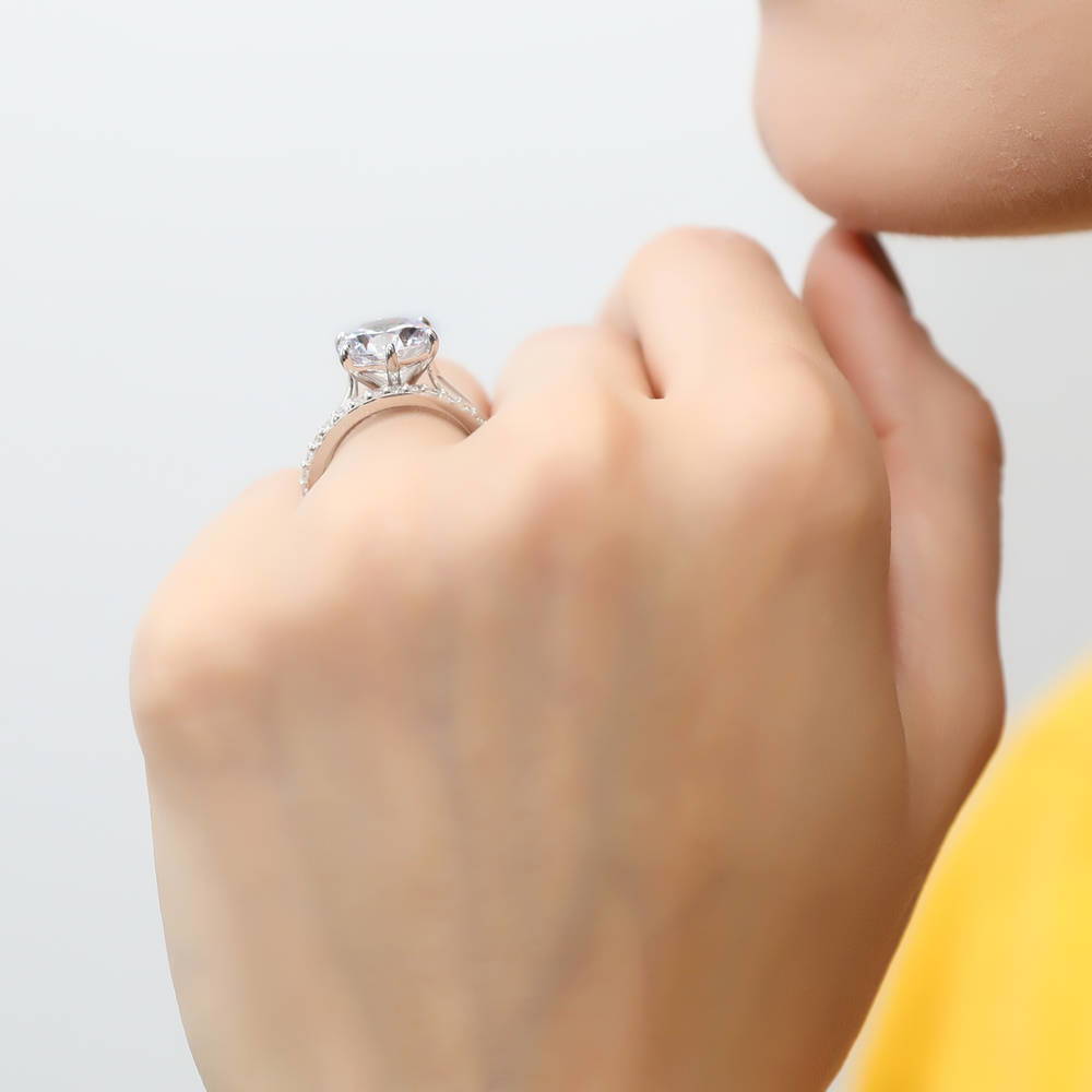 Solitaire 3.8ct Round CZ Ring Set in Sterling Silver