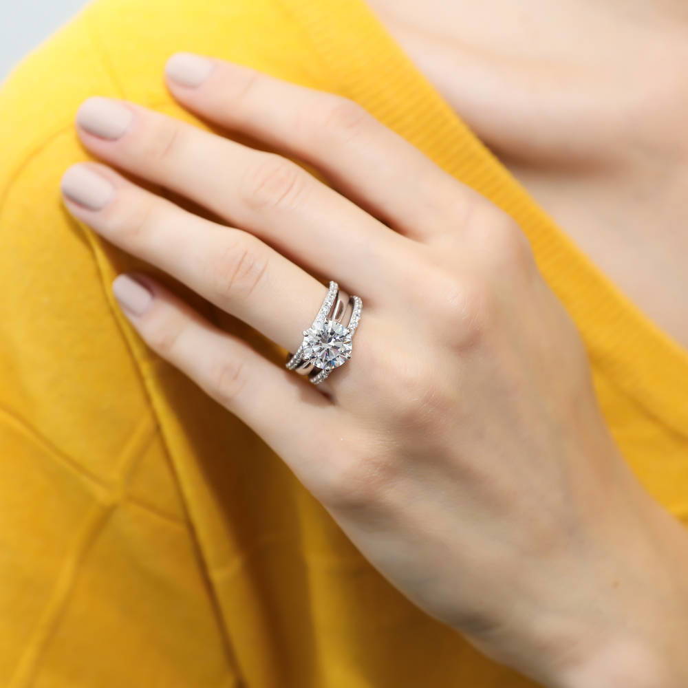 Solitaire 3.8ct Round CZ Ring Set in Sterling Silver