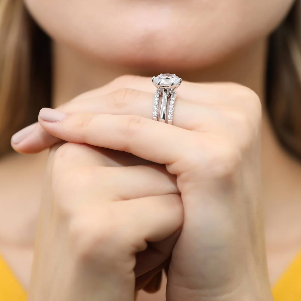 Solitaire 3.8ct Round CZ Ring Set in Sterling Silver