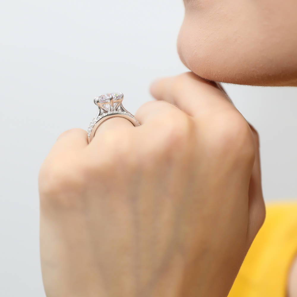 Solitaire 3.8ct Round CZ Ring Set in Sterling Silver