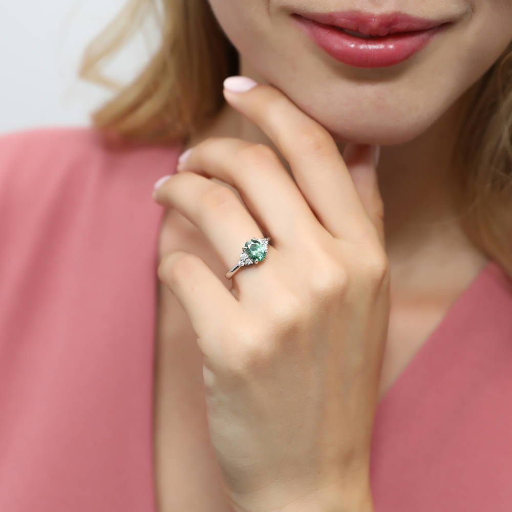 Solitaire 1.2ct Green Oval CZ Ring in Sterling Silver