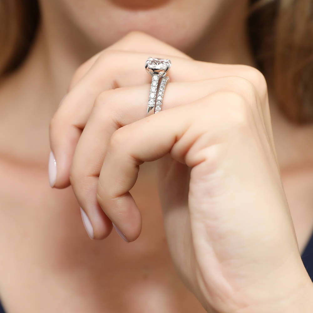 East-West Solitaire CZ Ring Set in Sterling Silver