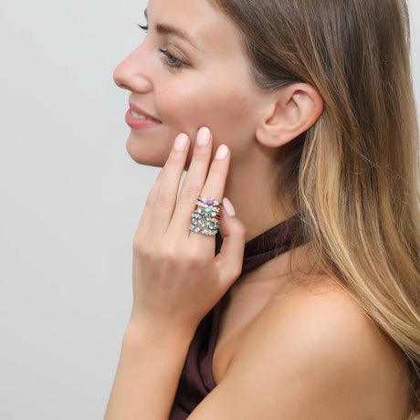 Model Wearing 7-Stone Half Eternity Ring, Band, Cluster Band, Ring