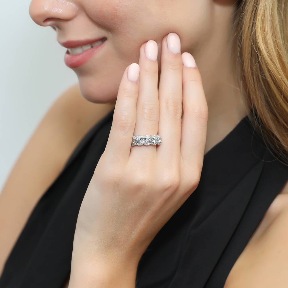 Model wearing 5-Stone CZ Band in Sterling Silver