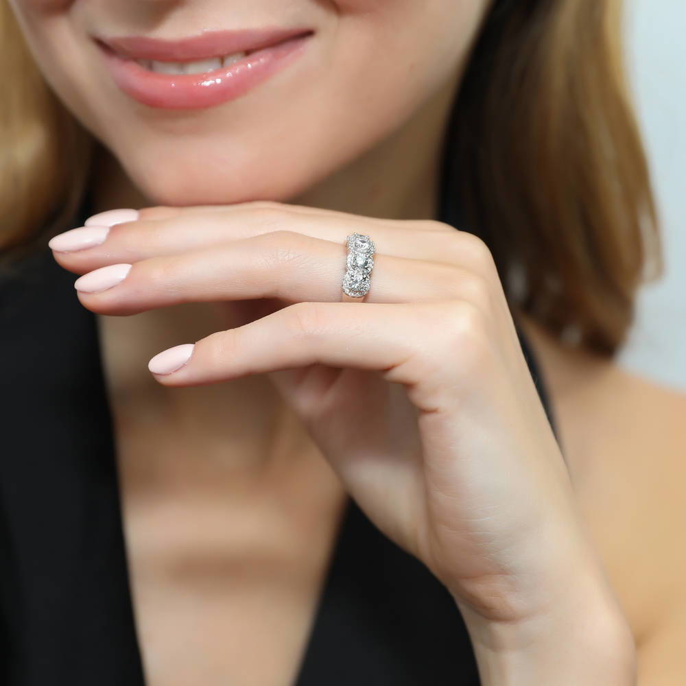 Model wearing 5-Stone CZ Band in Sterling Silver