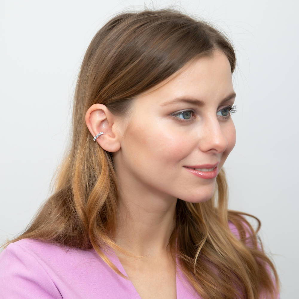 Model wearing CZ Ear Cuffs in Sterling Silver