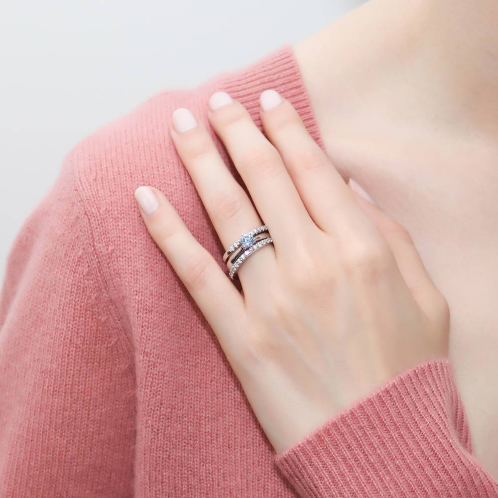 Model wearing Solitaire 0.45ct Round CZ Ring Set in Sterling Silver, 2 of 16