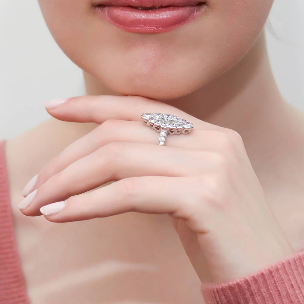 Model wearing Bubble Navette CZ Statement Ring in Sterling Silver