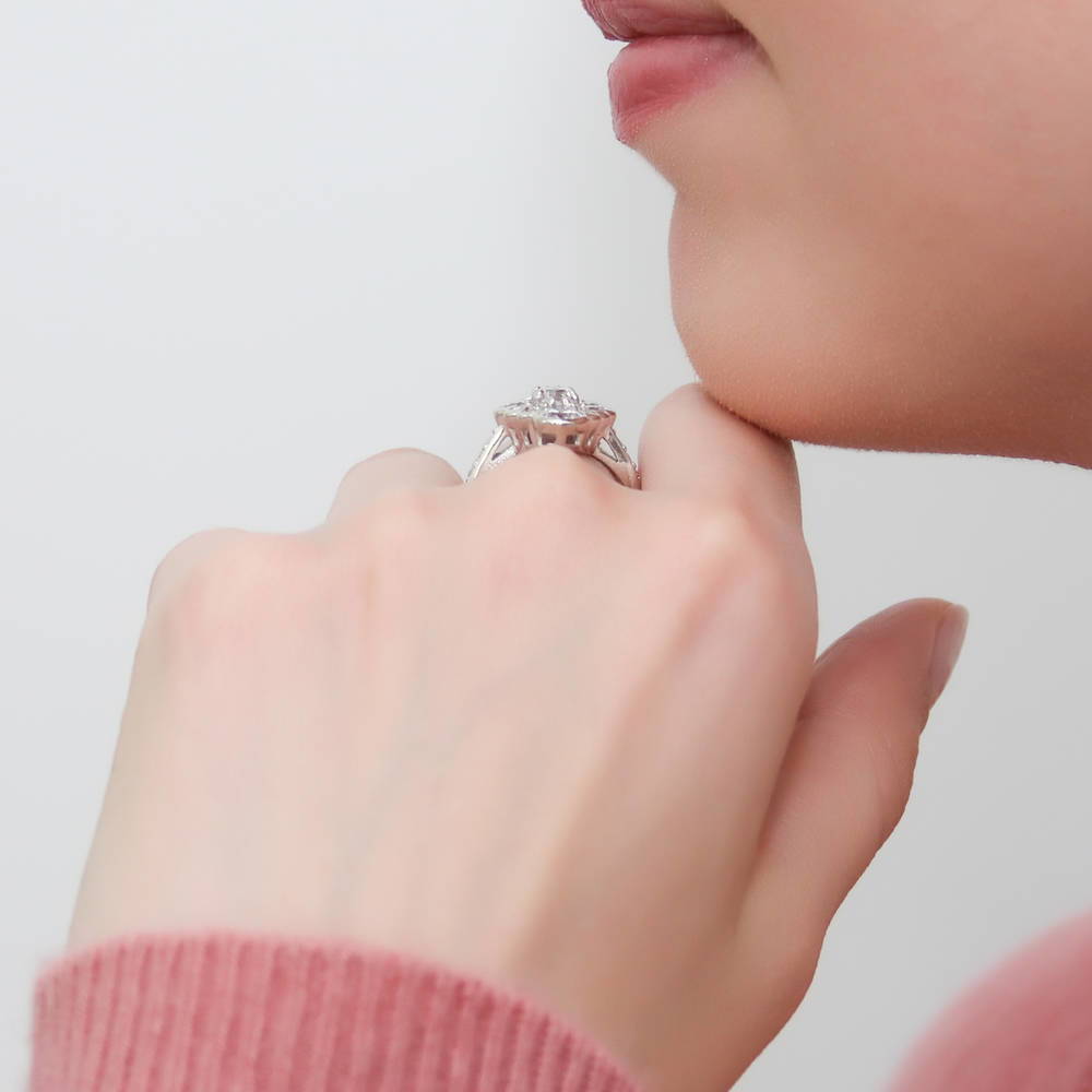 Model wearing Bubble Navette CZ Statement Ring in Sterling Silver