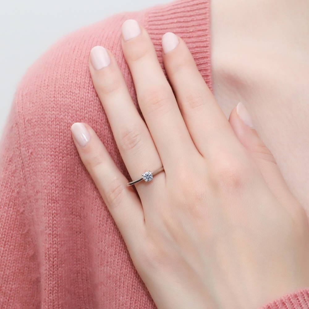 Model wearing Solitaire 0.35ct Round CZ Ring in Sterling Silver