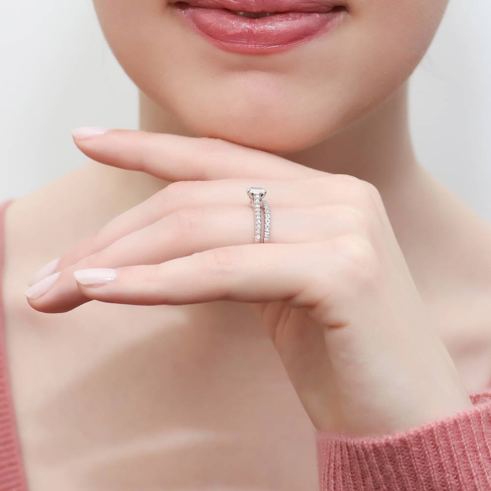Solitaire 0.3ct Emerald Cut CZ Ring in Sterling Silver