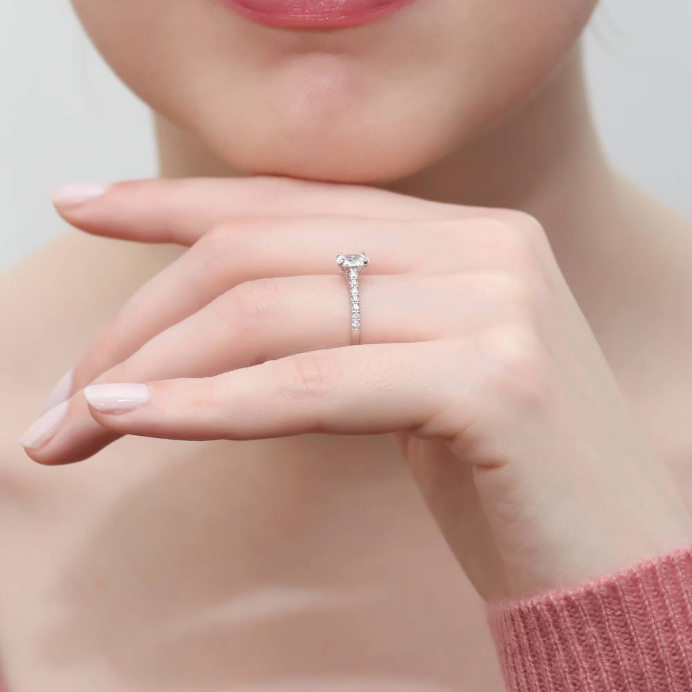 Model wearing Solitaire 0.4ct Oval CZ Ring in Sterling Silver