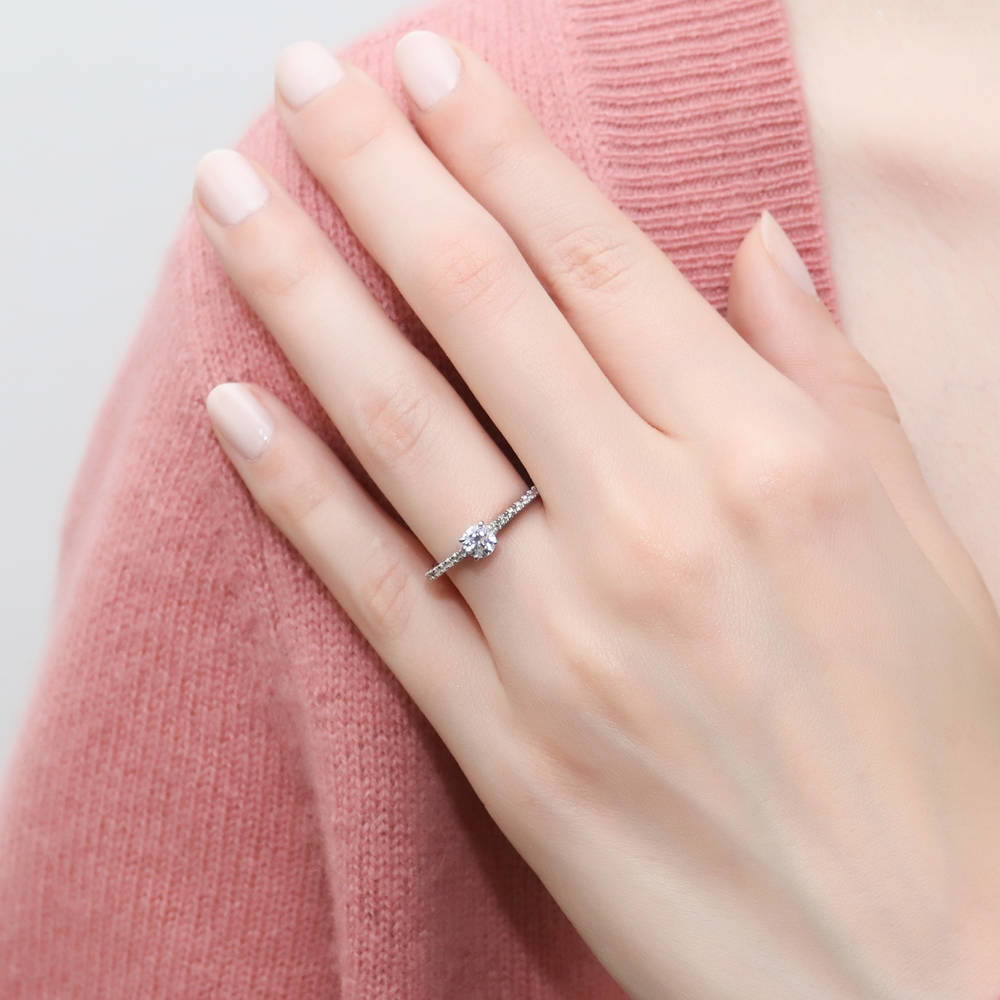 Model wearing Solitaire 0.35ct Round CZ Ring Set in Sterling Silver, 7 of 14