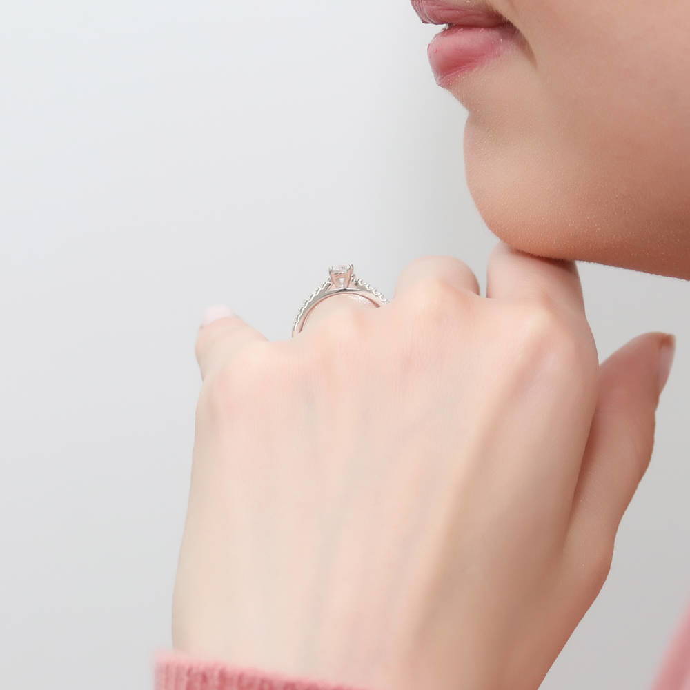 Model wearing Solitaire 0.35ct Round CZ Ring Set in Sterling Silver, 9 of 14