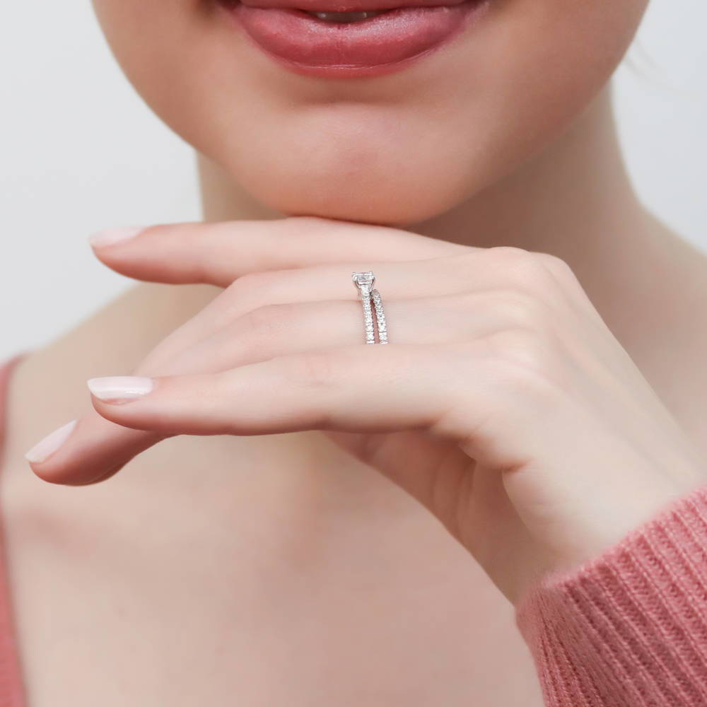 Model wearing Solitaire 0.35ct Round CZ Ring Set in Sterling Silver