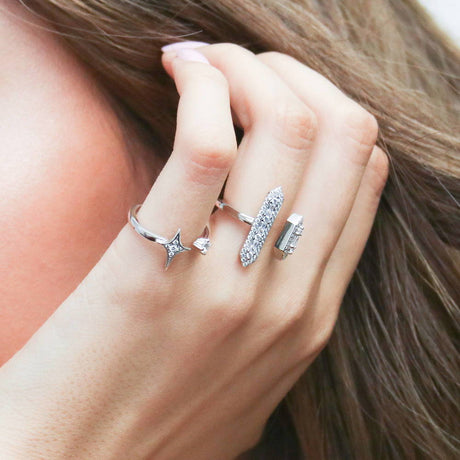 Image Contain: Model Wearing Bar Ring, Star Ring