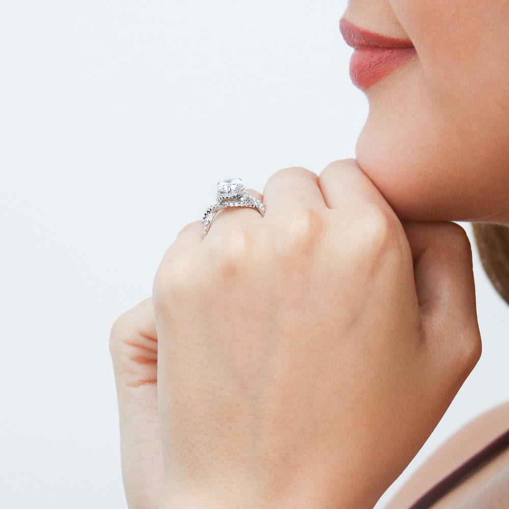 Woven Halo CZ Ring in Sterling Silver