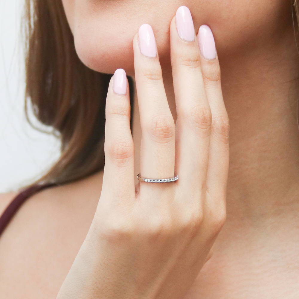 Model wearing CZ Half Eternity Ring in Sterling Silver