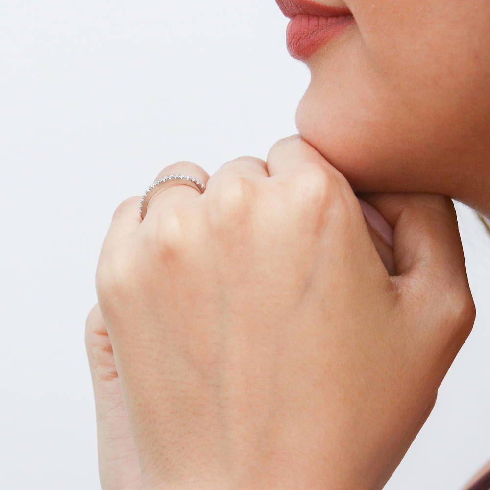 Model wearing CZ Half Eternity Ring in Sterling Silver