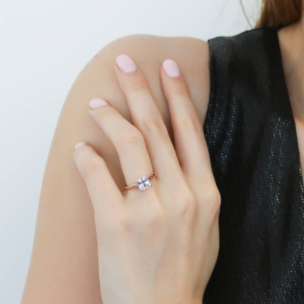 Solitaire 1.2ct Princess CZ Ring in Rose Gold Plated Sterling Silver