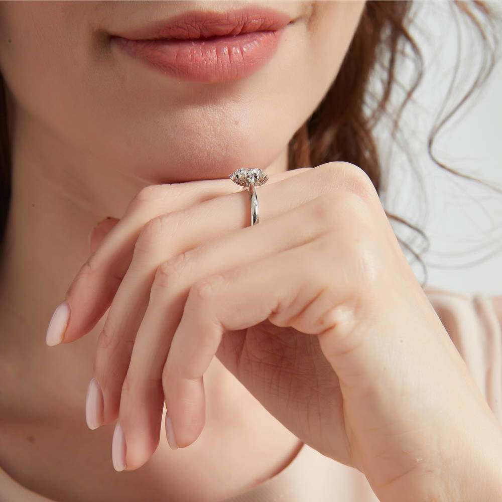 Halo Art Deco Oval CZ Ring in Sterling Silver