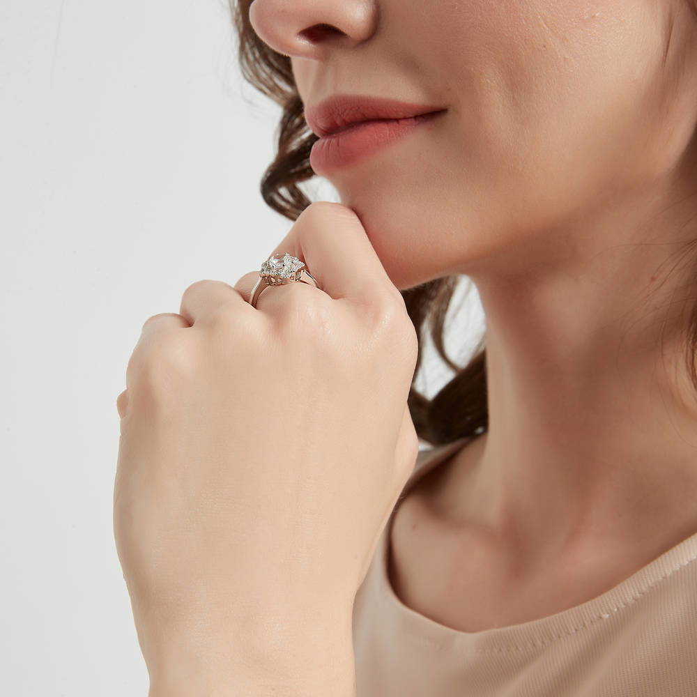 Flower Halo CZ Ring in Sterling Silver