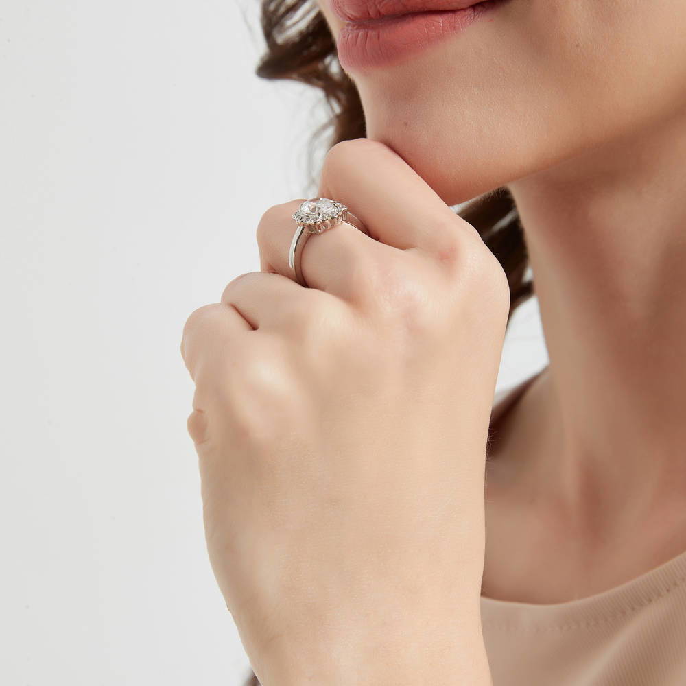 Model wearing Bubble Halo CZ Ring in Sterling Silver, 3 of 8