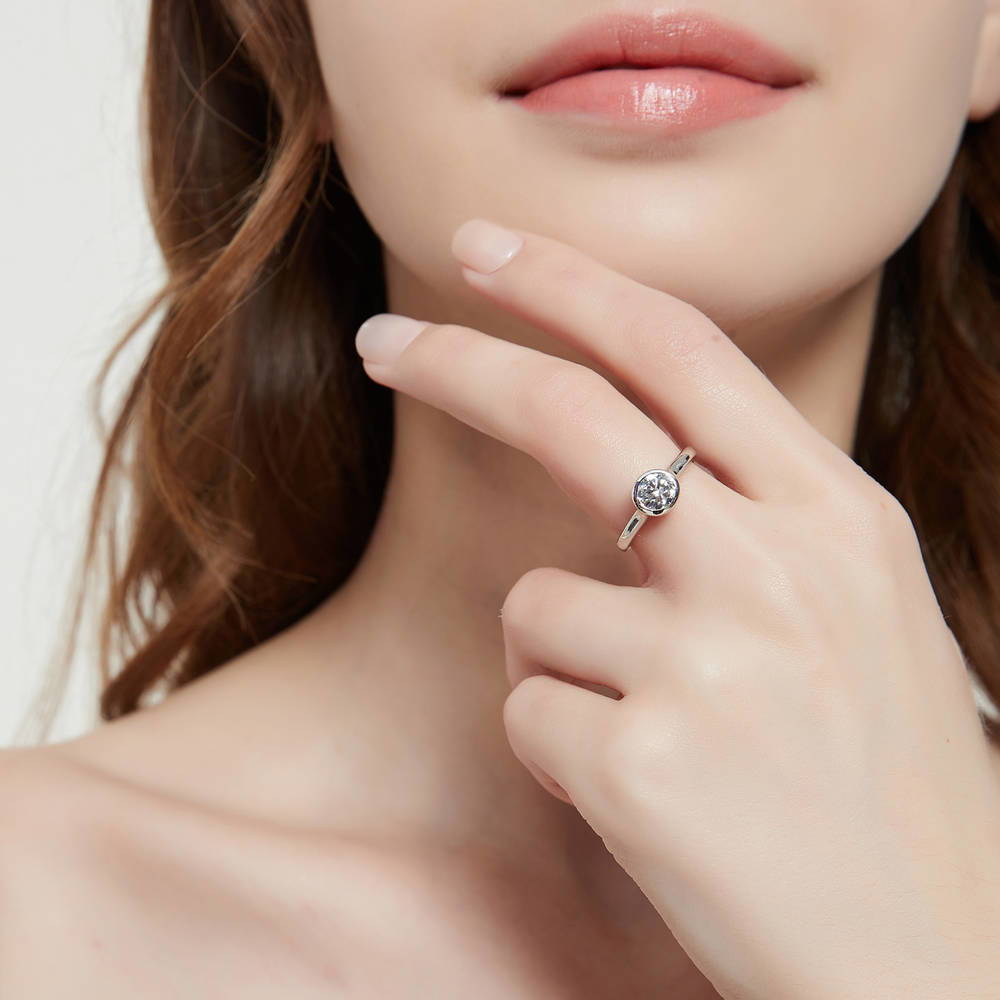 Solitaire 0.8ct Bezel Set Round CZ Ring in Sterling Silver