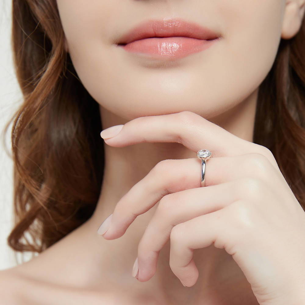 Solitaire 0.8ct Bezel Set Round CZ Ring in Sterling Silver