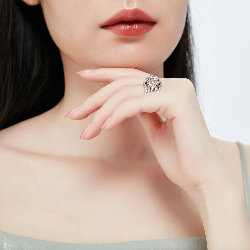 3-Stone Wishbone 1.25ct CZ Ring Set in Sterling Silver