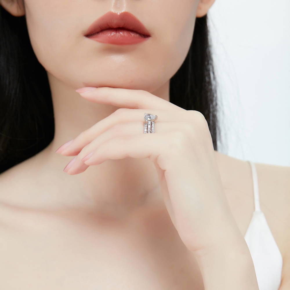 Heart Solitaire CZ Statement Ring Set in Sterling Silver