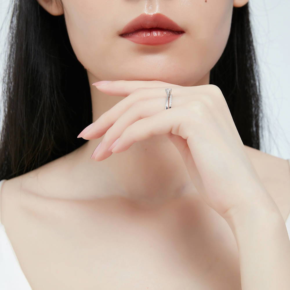 Model wearing Solitaire 0.35ct Round CZ Ring Set in Sterling Silver