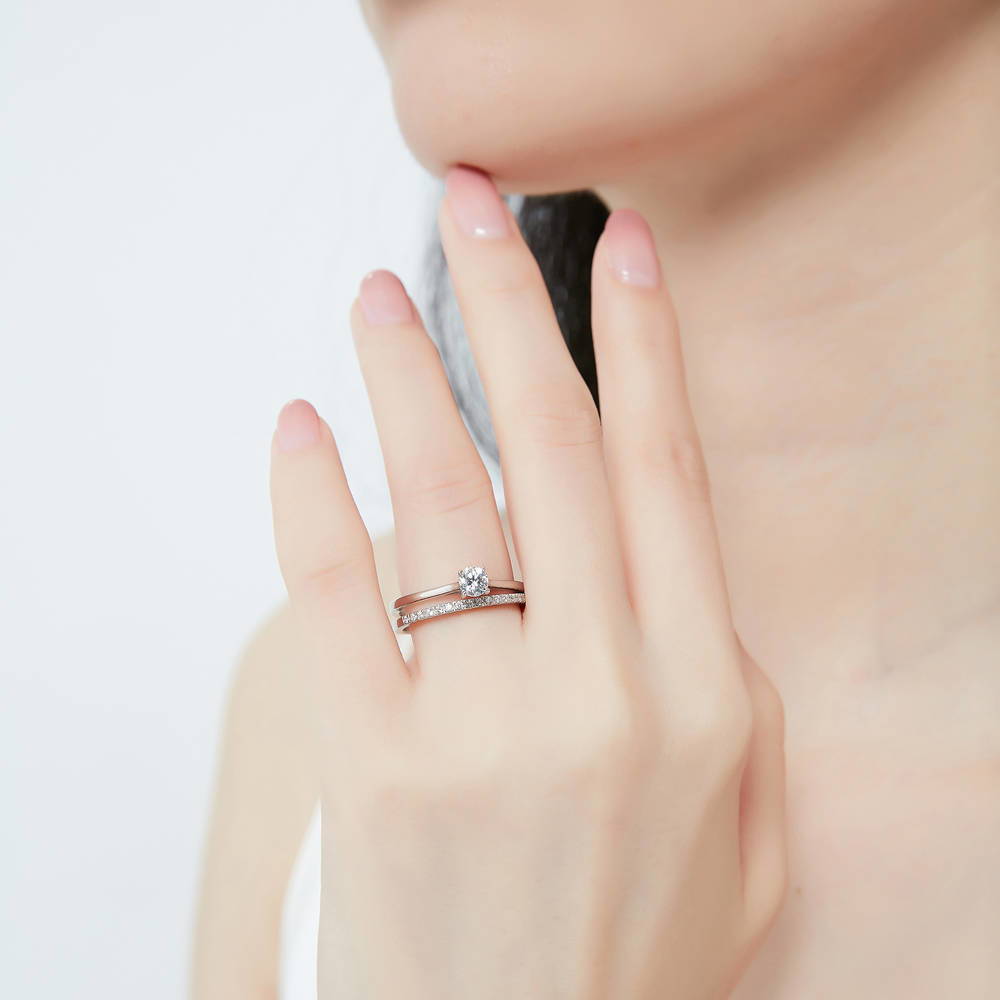 Model wearing Solitaire 0.35ct Round CZ Ring Set in Sterling Silver