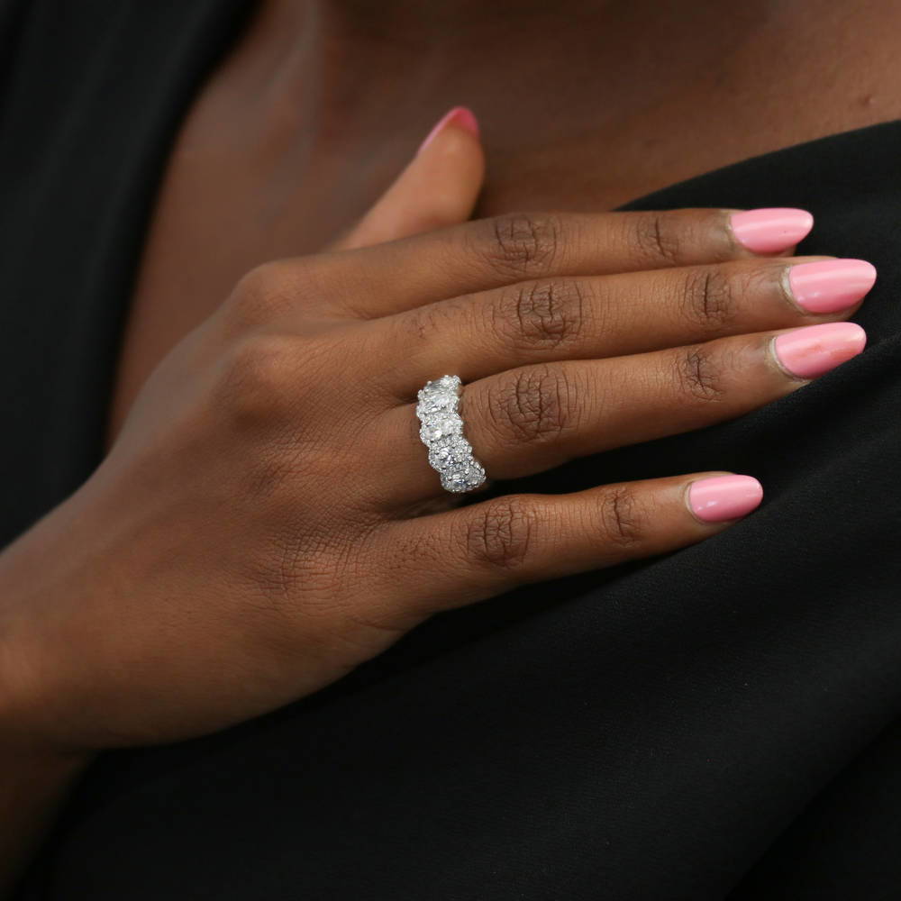 Model wearing 5-Stone CZ Band in Sterling Silver