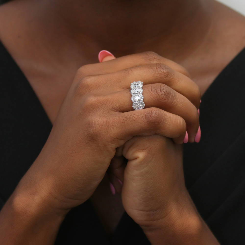 Model wearing 5-Stone CZ Band in Sterling Silver