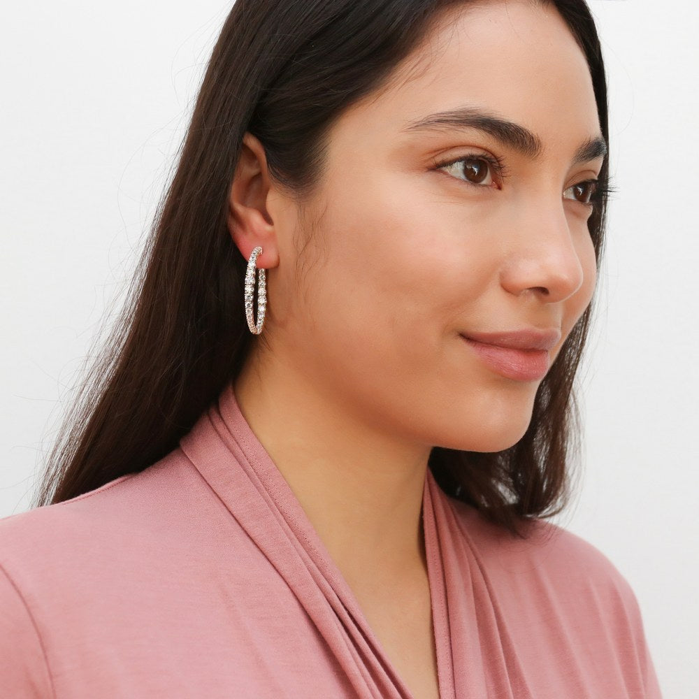 Graduated CZ Medium Inside-Out Hoop Earrings in Sterling Silver 1.5"