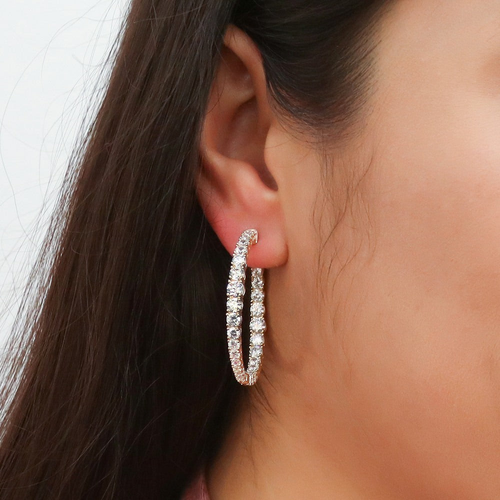 Graduated CZ Medium Inside-Out Hoop Earrings in Sterling Silver 1.5"