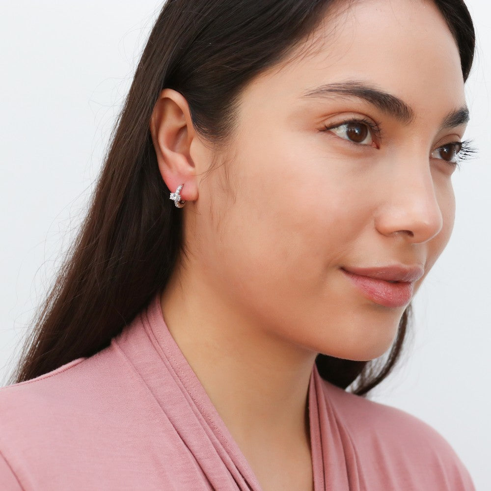 Solitaire Oval CZ Small Hoop Earrings in Sterling Silver 0.8ct 0.56"