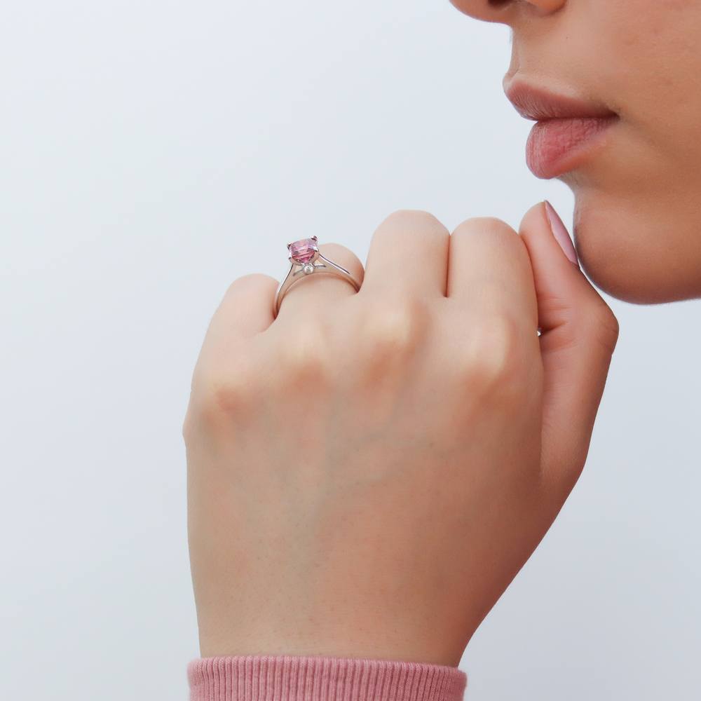 Solitaire 1.2ct Red Princess CZ Ring in Sterling Silver