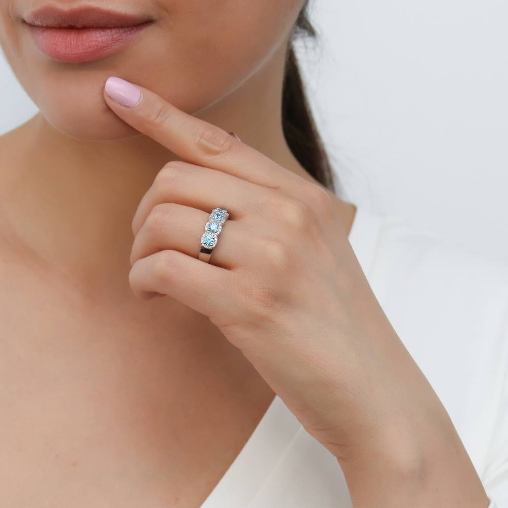 5-Stone Simulated Aquamarine CZ Ring in Sterling Silver