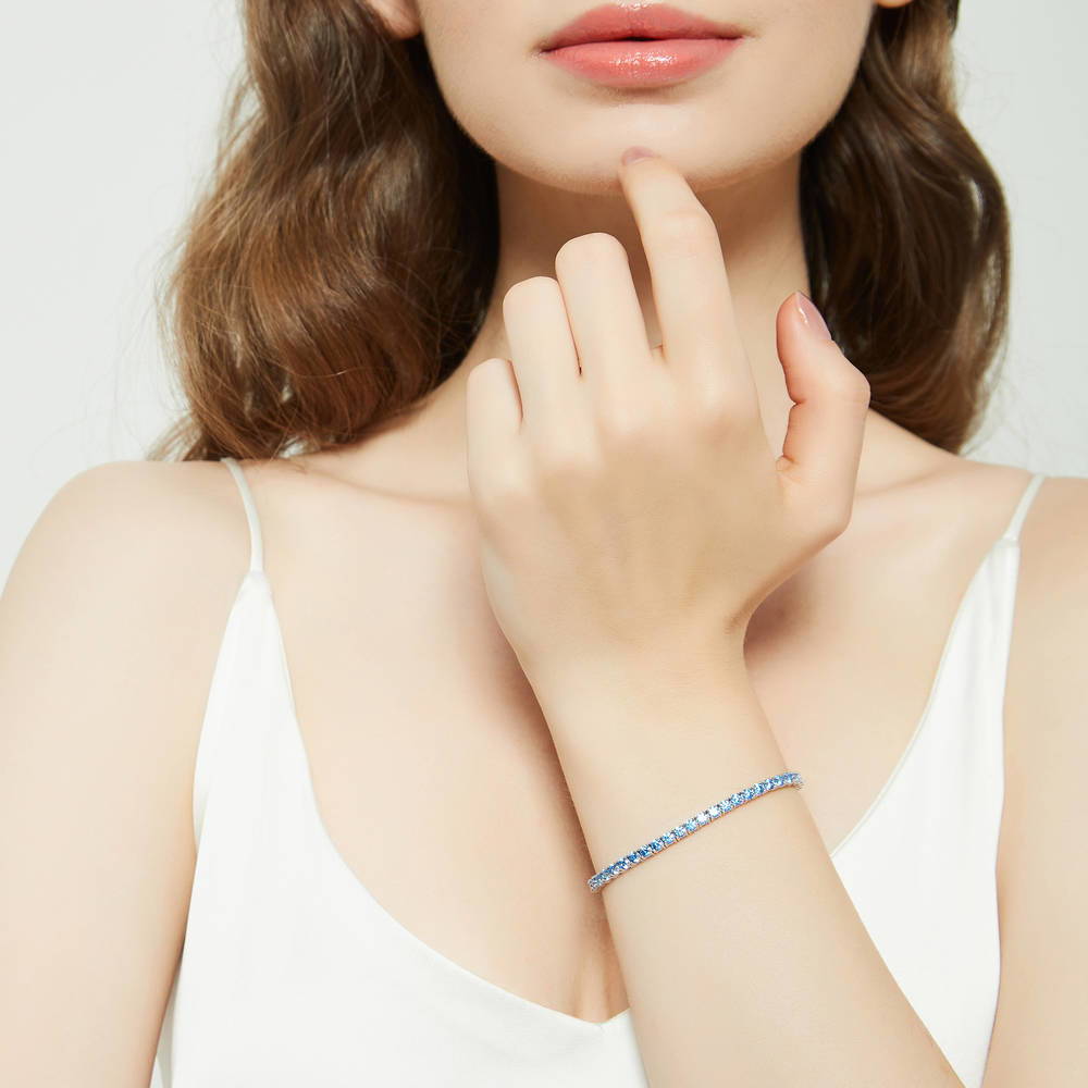 Model wearing CZ Statement Tennis Bracelet in Sterling Silver