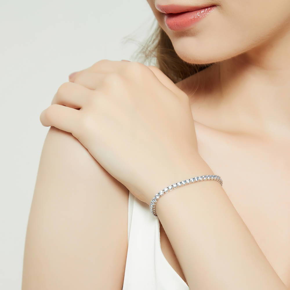 Model wearing CZ Statement Tennis Bracelet in Sterling Silver