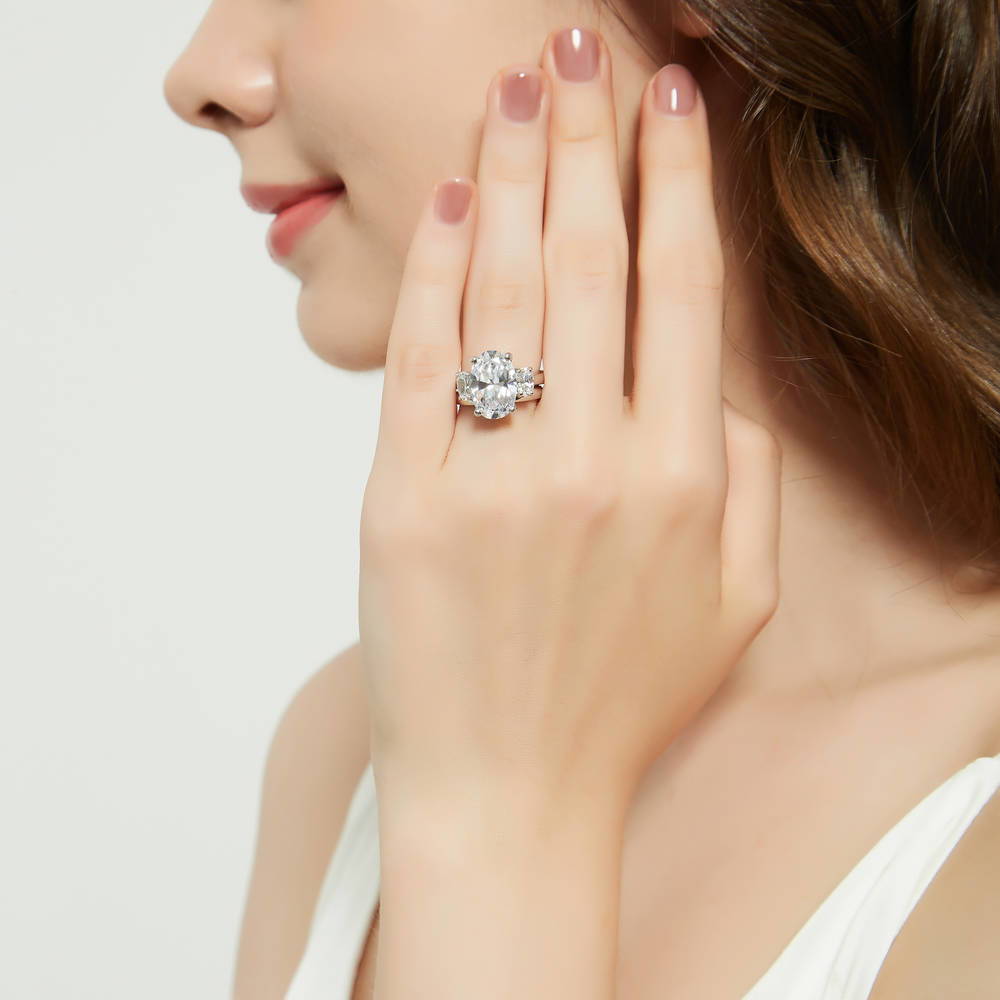 3-Stone Oval CZ Ring Set in Sterling Silver
