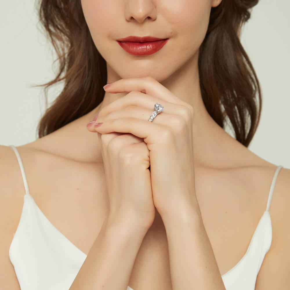 Model wearing Solitaire 2.7ct Round CZ Ring in Sterling Silver