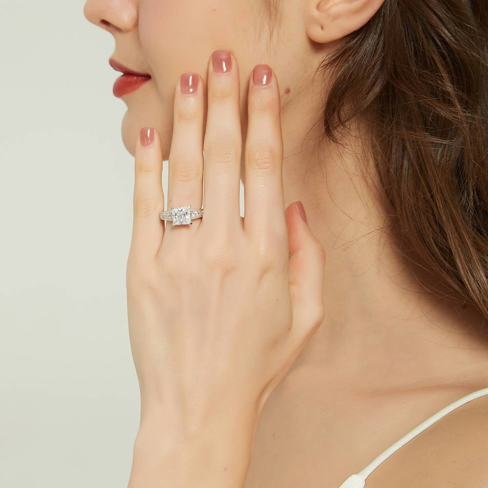 Solitaire 3ct Princess CZ Ring in Sterling Silver