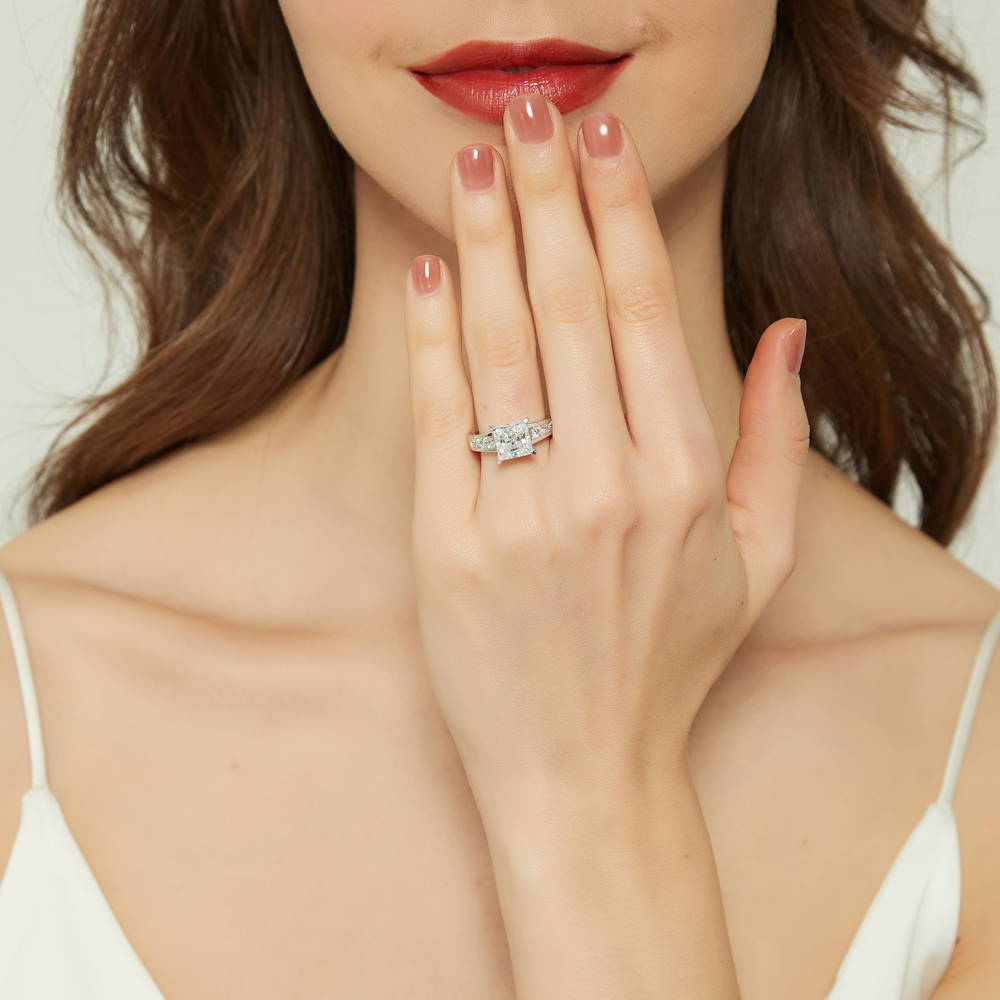 Solitaire 3ct Princess CZ Ring in Sterling Silver