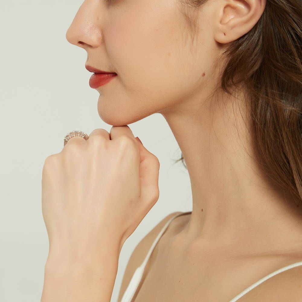 Model wearing 5-Stone CZ Ring in Sterling Silver